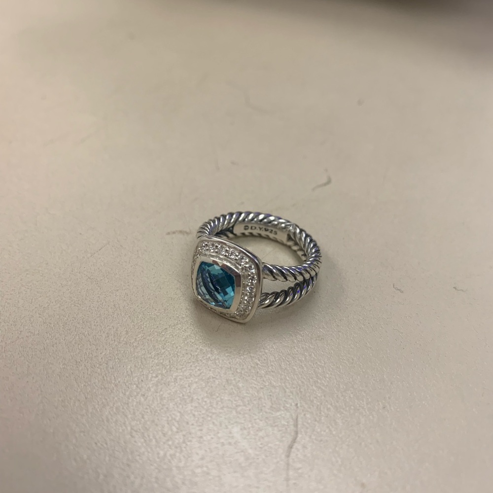 david yurman 7x7mm ring with blue topaz - Picture 2 of 5